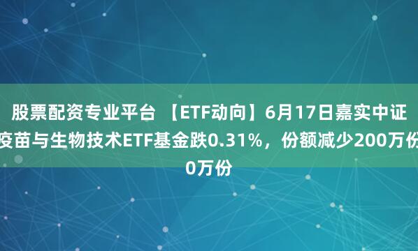 股票配资专业平台 【ETF动向】6月17日嘉实中证疫苗与生物技术ETF基金跌0.31%，份额减少200万份